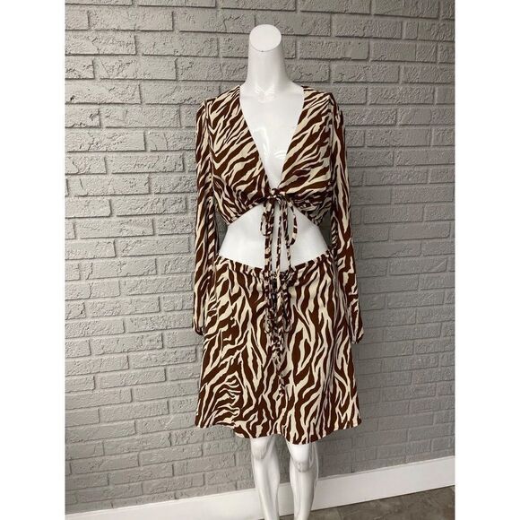 Style Rack Zebra Print Brown / Cream Skirt Set Size L NWT - Picture 1 of 13